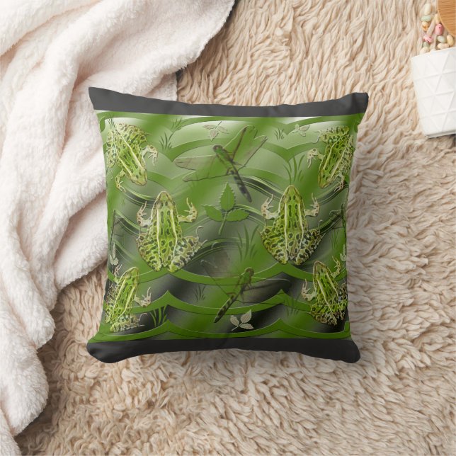 Camo Frogs Dragonflies Throw Pillow (Blanket)