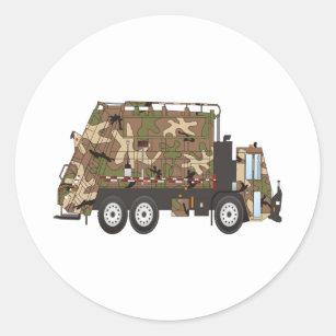 Camo Garbage Truck Military Classic Round Sticker