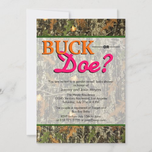 Camo Gender Reveal Invitations - Buck or Doe