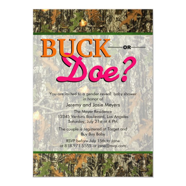 Camo Gender Reveal Invitations - Buck Or Doe
