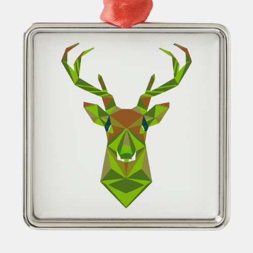 Camo Geometric Deer Head Metal Ornament
