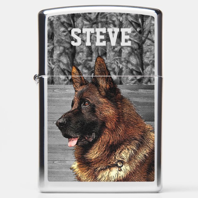 Camo German Shepherd Dog Breed Animal Name  Zippo Lighter (Front)