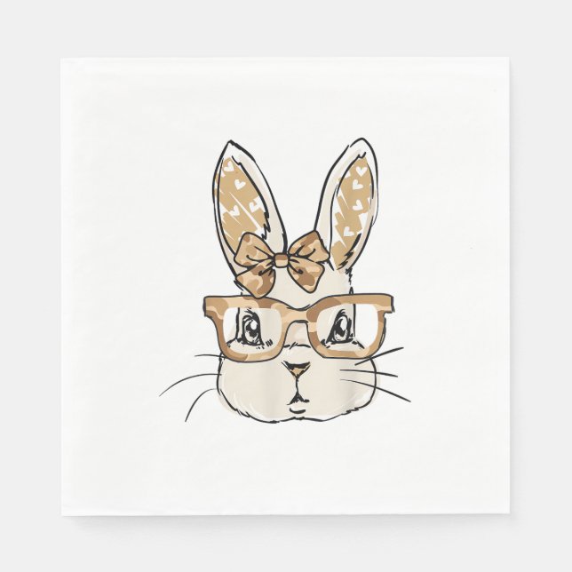 Camo Glasses Camo Tie Bow Bunny Face Rabbit Easter Napkins (Front)