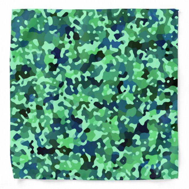 Camo Green and Blue Abstract Pattern Bandana (Front)