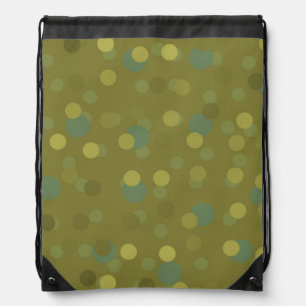 Camo green and blue-green polka dots drawstring bag