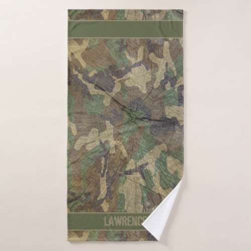 Camo Green and Brown Wood Logs Effect Camouflage Bath Towel