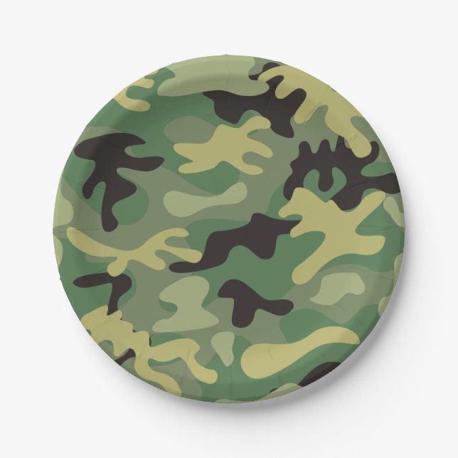 Camo Green | Army Birthday Paper Plates (Front)
