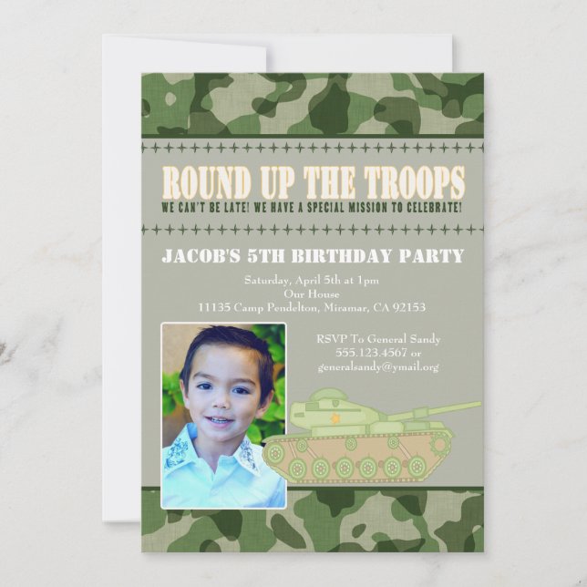 Camo Green Army Men Birthday Party Invitation (Front)