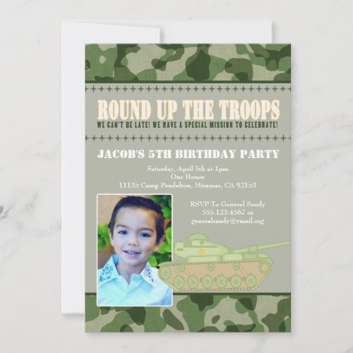 Camo Green Army Men Birthday Party Invitation