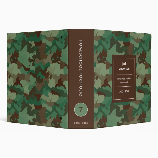 Camo Green Personalized Name Homeschool Portfolio 3 Ring Binder (Background)