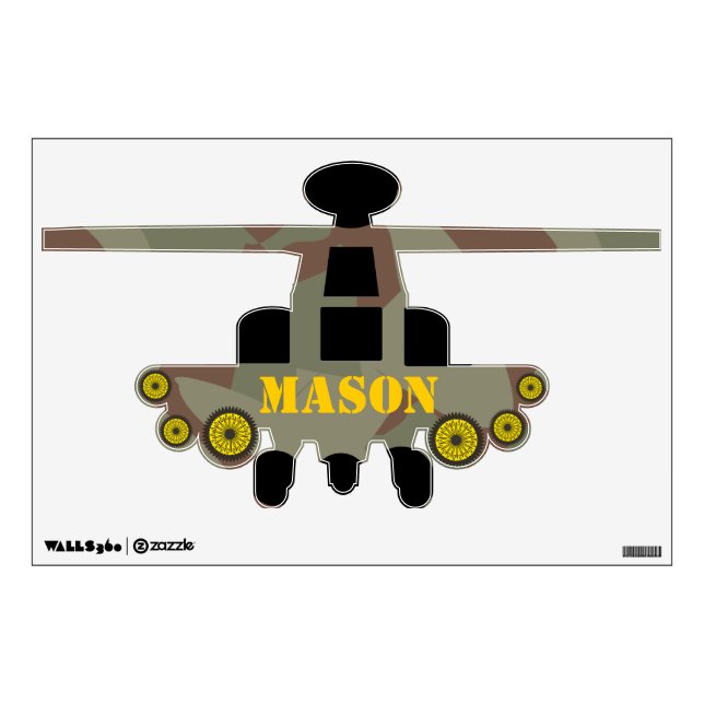 Camo Green Yellow Helicopter Wall Decal (Front)