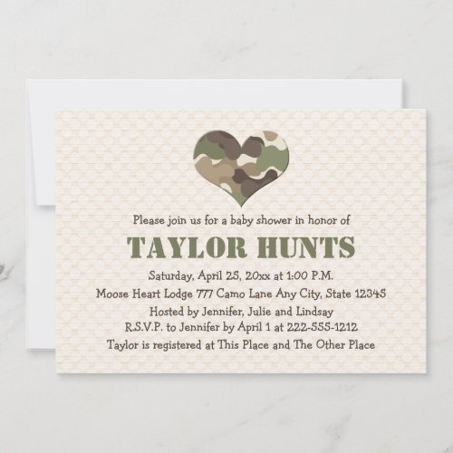 Camo Heart Baby Shower Invitations