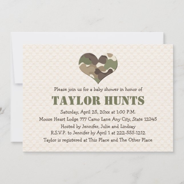 Camo Heart Baby Shower Invitations (Front)