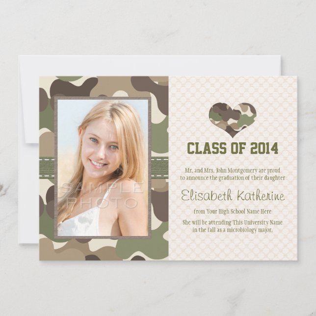 CAMO HEART GRADUATION PHOTO ANNOUNCEMENT INVITE (Front)