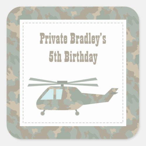 Camo Helicopter Army Boys Birthday Party Stickers