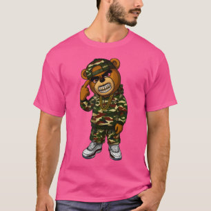 Camo Hip Hop Teddy Bear Camouflage Gangsta Streetw T-Shirt