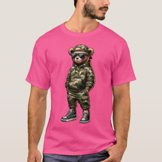 Camo Hip Hop Teddy Bear Cool Rapper Streetwear Gra T-Shirt