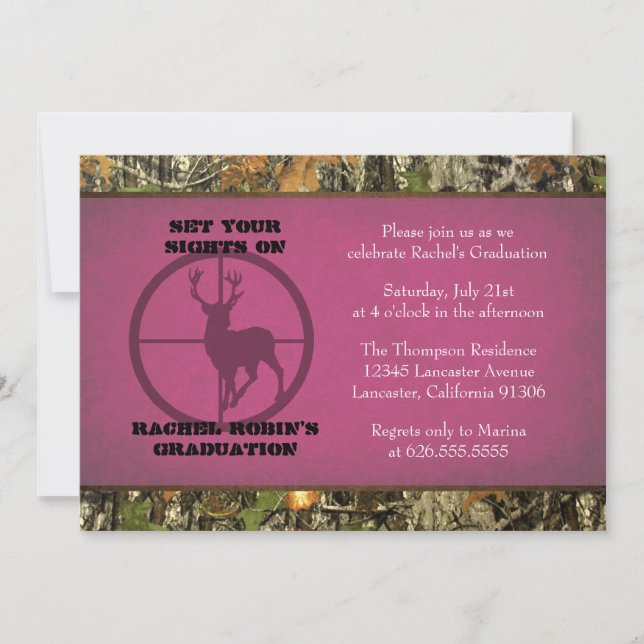 Camo Hot Pink Graduation Invitations (Front)