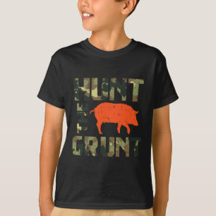 Camo Hunt The Grunt Hog Vintage Wild Boar Hunting T-Shirt