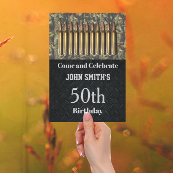 Camo Hunting Ammo Birthday Party Men's Invitations by TheShirtBox at Zazzle