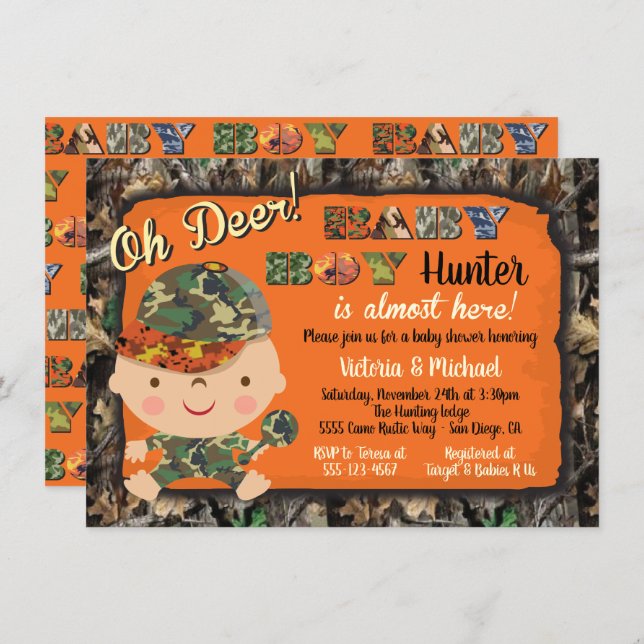 Camo Hunting Baby Shower Invitations (Front/Back)