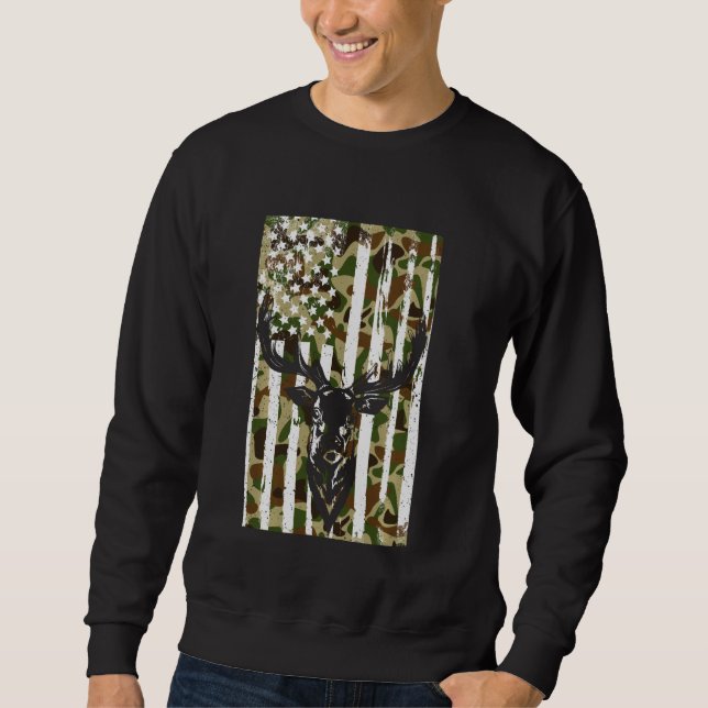 Camo Hunting Camo Us Flag Deer Camoflage Hunter Da Sweatshirt (Front)