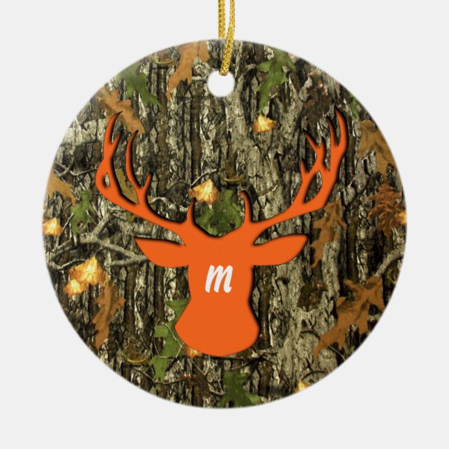 Camo Hunting Deer Monogram Ornament (Front)