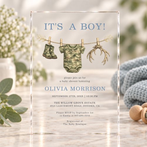 Little Hunter Brown Rustic baby shower invitation