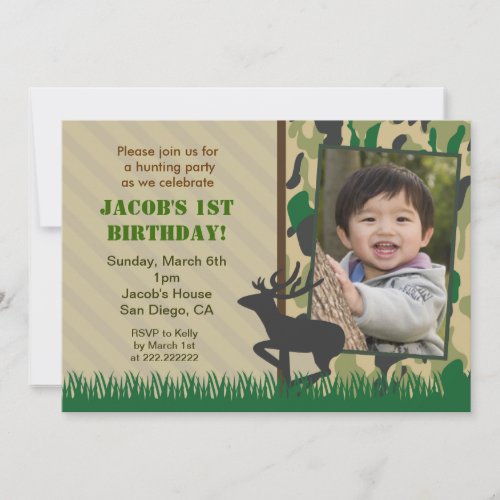 Camo Hunting Photo Birthday invitations
