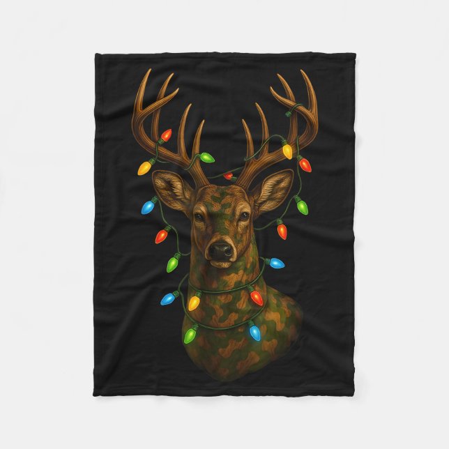 Camo Hunting Reindeer Deer Christmas Holiday Xmas  Fleece Blanket (Front)