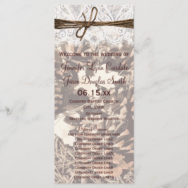 Camo Hunting Theme Country Wedding Programs (Front)