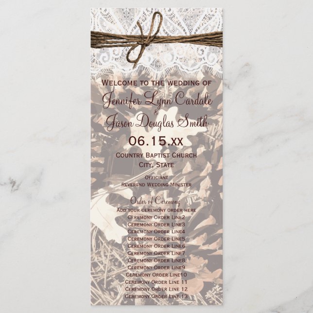 Camo Hunting Theme Country Wedding Programs Ver3 (Front)