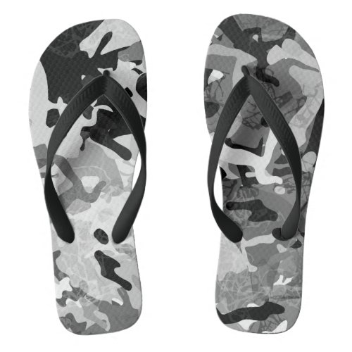 Camo in Black and White Flip Flops