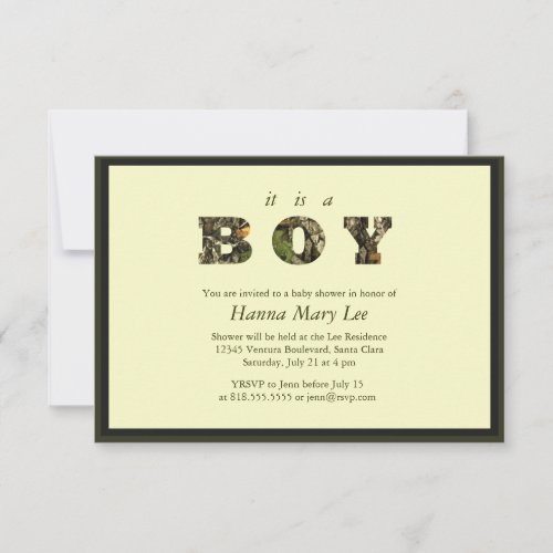 Camo It's A Boy Baby Shower Invitation