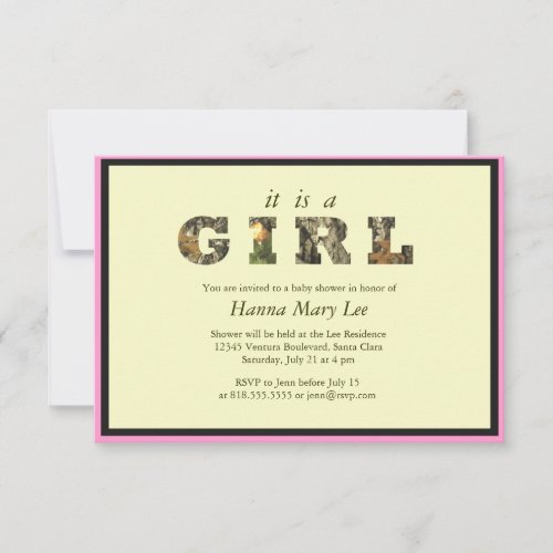 Camo Its A Girl Baby Shower Invitation