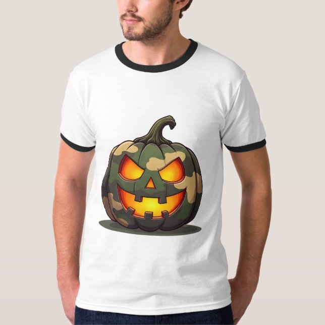 Camo Jack O Lantern Veteran Halloween Men Pumpkin T-Shirt (Front)