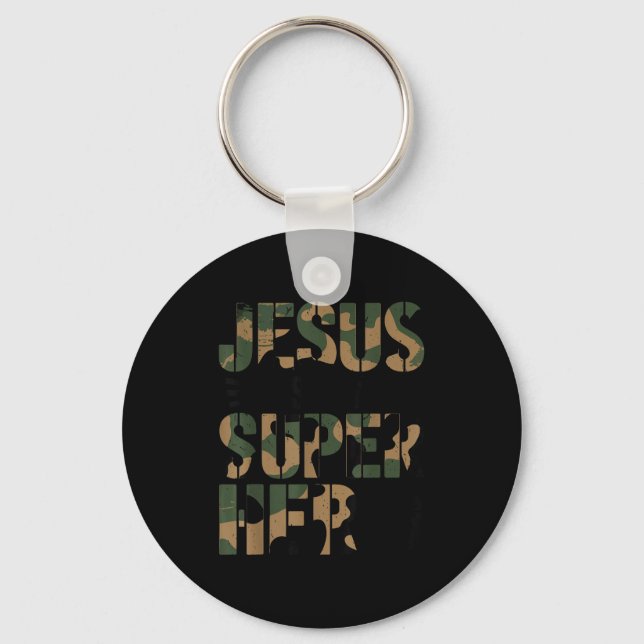 Camo Jesus Is My Superhero Toddler Boys Camouflage Keychain (Front)