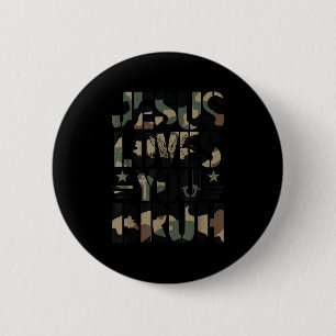 Camo Jesus Loves You Bruh Camouflage Christian Tee Button