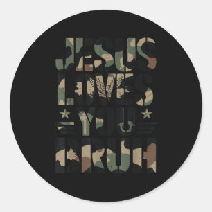 Camo Jesus Loves You Bruh Camouflage Christian Tee Classic Round Sticker