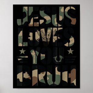 Camo Jesus Loves You Bruh Camouflage Christian Tee Poster