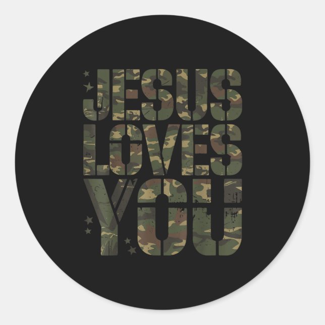 Camo Jesus Loves You Teen Girl Funny Christian Bib Classic Round Sticker (Front)