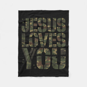 Camo Jesus Loves You Teen Girl Funny Christian Bib Fleece Blanket