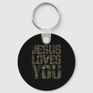Camo Jesus Loves You Teen Girl Funny Christian Bib Keychain