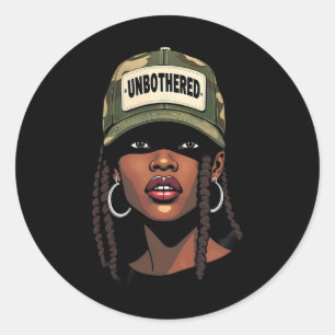 Camo Juneteenth Unbothered Black Girl Loc'd _1 Classic Round Sticker