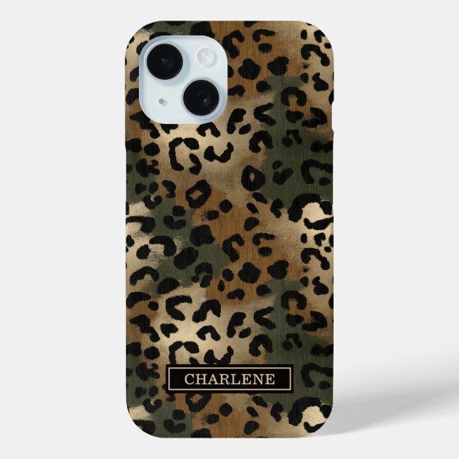 Camo Leopard Print Monogrammed Case-Mate iPhone Case (Back)