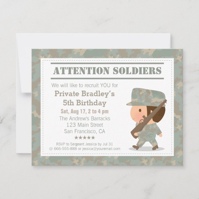 Camo Military Army Soldier Boy Birthday Party Invitation (Front)