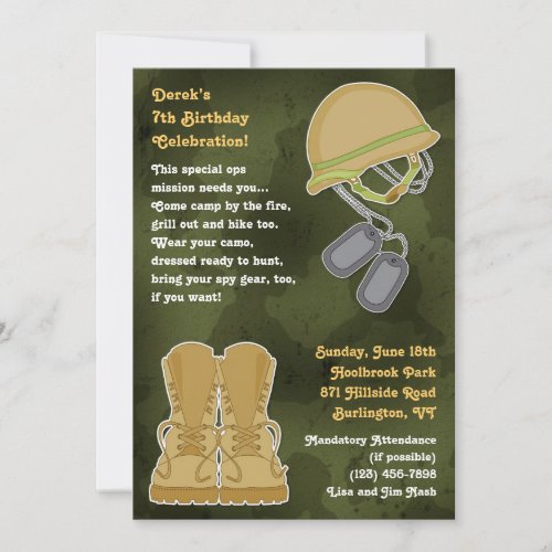 Camo Military Birthday Flat Invitation