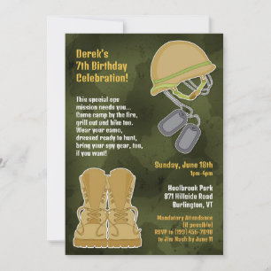 Camo Military Birthday Flat Invitation