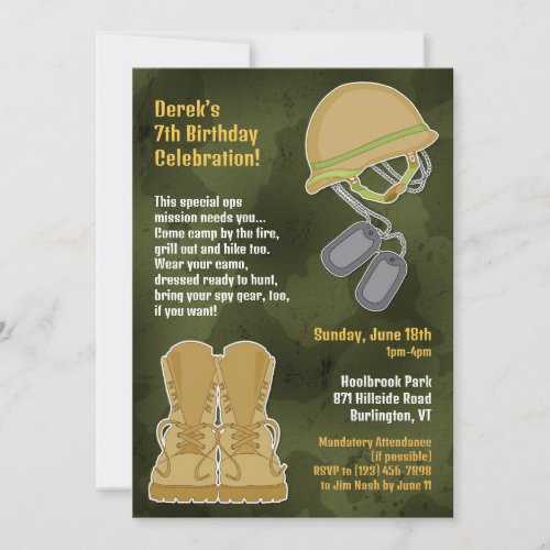 Camo Military Birthday Flat Invitation