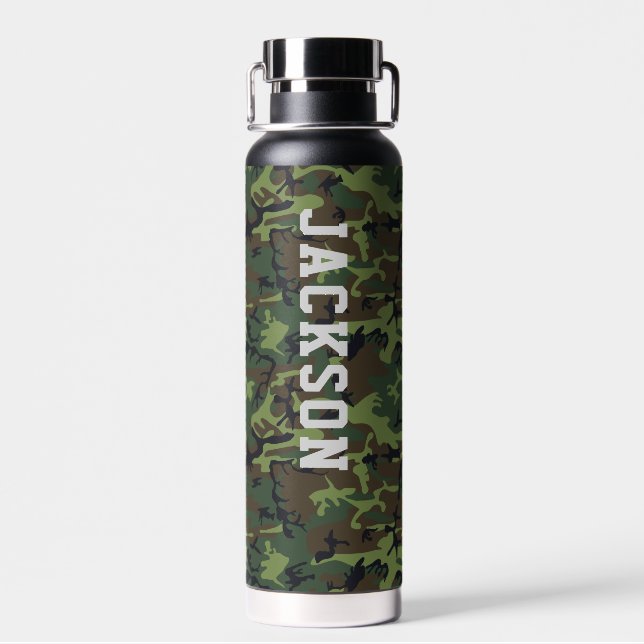 Camo Military Camouflage Pattern Personalized Water Bottle (Back)